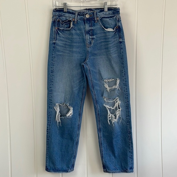 American Eagle Distressed 90's Boyfriend Crop Ankle Jeans Women's Size 4 Cotton - Picture 1 of 16